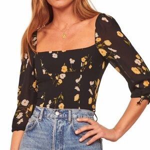 Reformation Black Floral Blouse